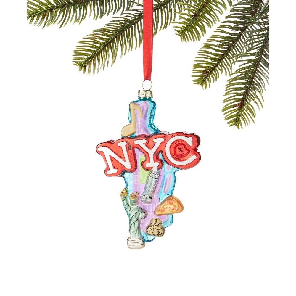 2 PACK Holiday Lane New York City Glass Christmas Ornament